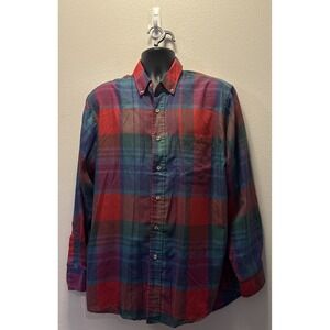 vtg Sears‎ Roebuck Button-Up Shirt Red Plaid Pocket Long Sleeves Mens large